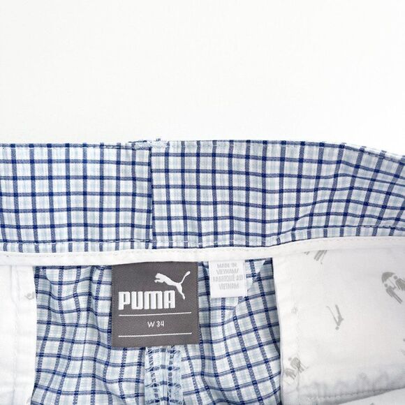 Puma Golf Shorts Flat Front Blue White Checkered Men's Size 34 - Picture 10 of 10
